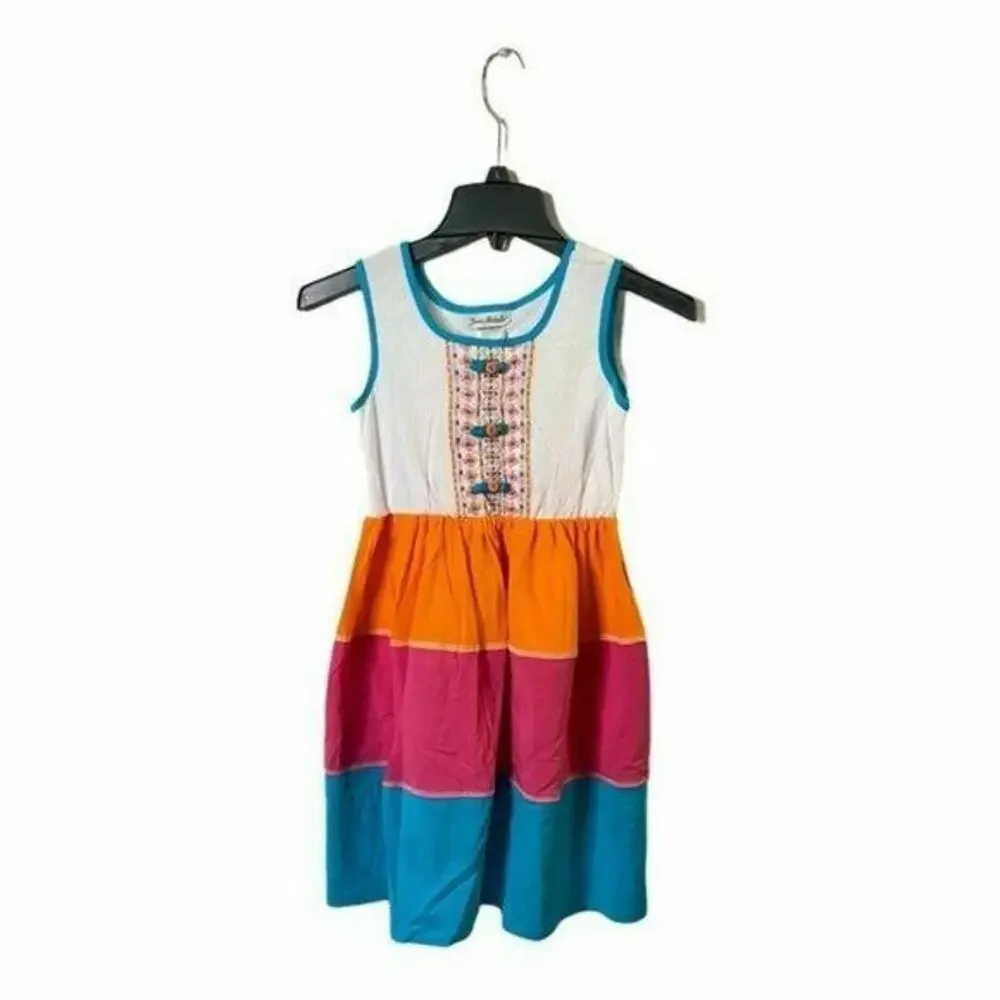 New Jona Michelle Girls Tiered Rainbow Cotton Dress Size 10 Youth Multicolor
